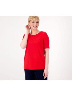 Susan Graver Top Cotton Modal sz XS Ballet Neck True Red A602007